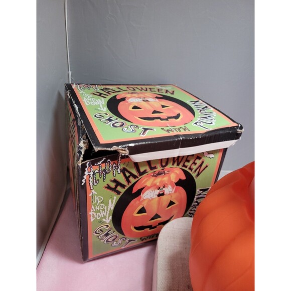 Animated Halloween Pumpkin with Ghost Inside Decoration Rare 8” w/ Box - Picture 3 of 5